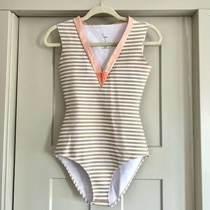 Seea Stripe One Piece Neoprene V Neck Swimsuit